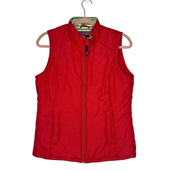 Vineyard Vines Salmon Coral Pink Quilted Puffer Zip Up Pockets Vest Size S - Picture 1 of 8
